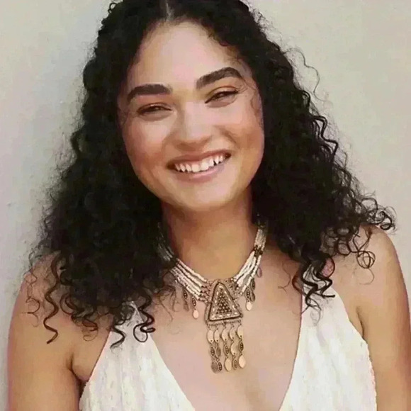 NWT Free People Dollyland Choker Pendant Beaded~ Gold & white - Picture 2 of 4